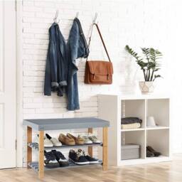 SPETLEK 3 Tier Bamboo Shoe Rack Bench Hallway Storage Organiser Stand in Grey - thumbnail 4