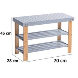 SPETLEK 3 Tier Bamboo Shoe Rack Bench Hallway Storage Organiser Stand in Grey - thumbnail 2