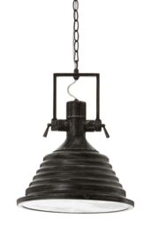 Orsina Medium Chrome Pendant Light, Reflective Industrial Ceiling Light With Glass Base, Flared Stepped Shade in Black - thumbnail 2