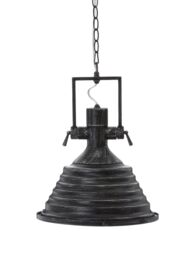 Orsina Medium Chrome Pendant Light, Reflective Industrial Ceiling Light With Glass Base, Flared Stepped Shade in Black