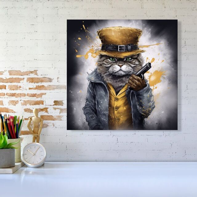 Warren Reed - Designer Splashart Gangster Cat Canvas - Size: w10 inch x h10 inch - image 1