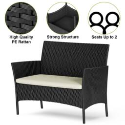 Gartistgo 4 Seater Rattan Garden Furniture Set Sofa Chairs Table Patio Set in Black - thumbnail 3