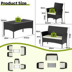 Gartistgo 4 Seater Rattan Garden Furniture Set Sofa Chairs Table Patio Set in Black - thumbnail 6