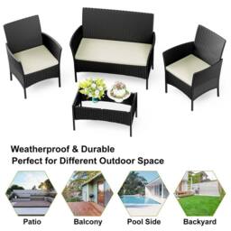 Gartistgo 4 Seater Rattan Garden Furniture Set Sofa Chairs Table Patio Set in Black - thumbnail 4