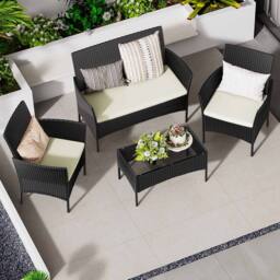 Gartistgo 4 Seater Rattan Garden Furniture Set Sofa Chairs Table Patio Set in Black - thumbnail 2