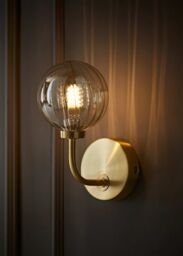 ValueLights Chessy Ribbed Glass Globe Shade Gold Stem Wall Light