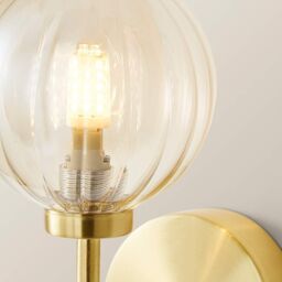 ValueLights Chessy Ribbed Glass Globe Shade Gold Stem Wall Light - thumbnail 5