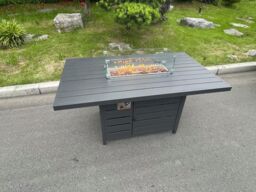 Fimous Aluminum Fire Pit Dining Table Gas Heater Garden Furniture Accessory Patio Dark Grey Without Glass - thumbnail 3