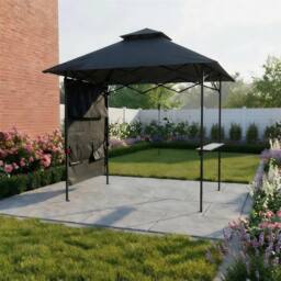 Home Source Folding BBQ Gazebo Outdoor Garden Marquee Tent with Accessory Pack in Black - thumbnail 2