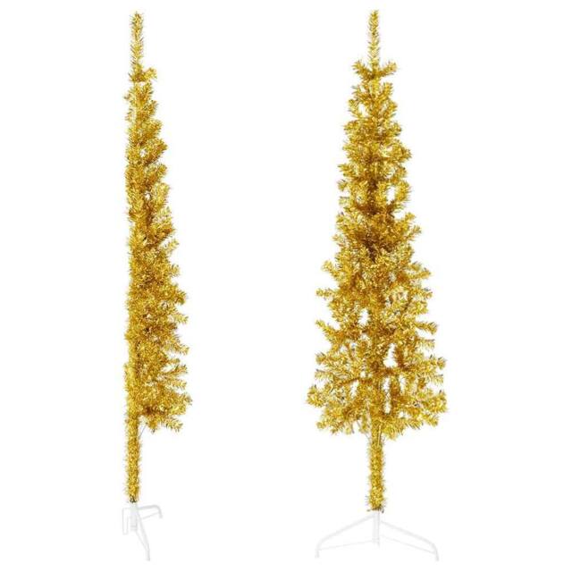 Berkfield Home Slim Artificial Half Christmas Tree with Stand Gold 120 cm - image 1