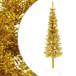 Berkfield Home Slim Artificial Half Christmas Tree with Stand Gold 120 cm - thumbnail 3