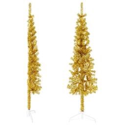 Berkfield Home Slim Artificial Half Christmas Tree with Stand Gold 120 cm - thumbnail 1