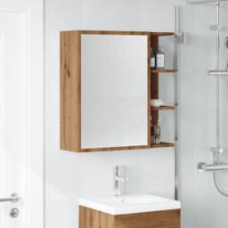 Berkfield Home Bathroom Mirror Cabinet Artisan Oak 62.5x20.5x64 cm Engineered Wood in Brown - thumbnail 3