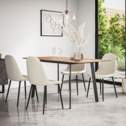 More4Homes Haydon Extending Dining Table & Chairs - Oak Effect Table Top w Black Legs + Maya Boucle Dining Chair Set Of 4 in Ivory