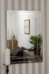 MirrorOutlet Langley All Glass Modern Bevelled Wall Mirror 100 x 70 CM in Silver - Size: 1 Pack - thumbnail 4