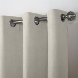 Luxury Living Velvet Chenille Eyelet Curtains Ready Made Pair in Cream - Size: 142 cm width x 183 cm drop - thumbnail 4