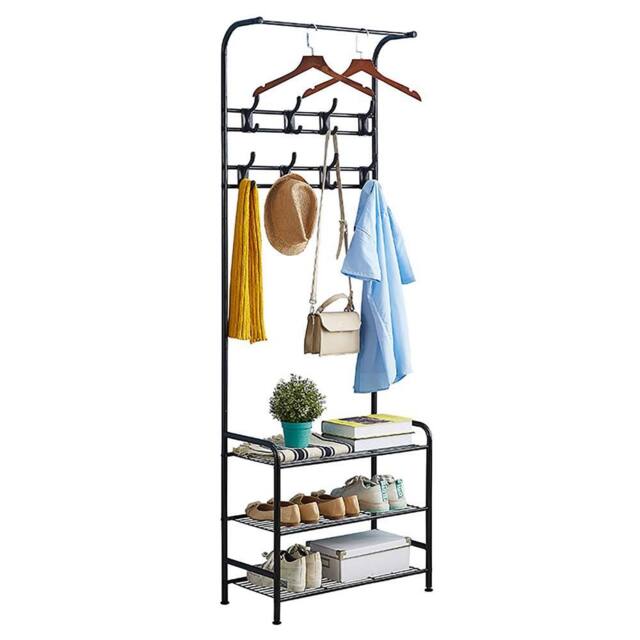 Dprodo 3-in-1 Hall Coat Rack Tree with Metal Fram in Black - image 1