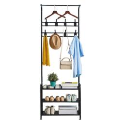 Dprodo 3-in-1 Hall Coat Rack Tree with Metal Fram in Black - thumbnail 6