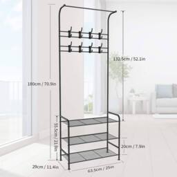 Dprodo 3-in-1 Hall Coat Rack Tree with Metal Fram in Black - thumbnail 3