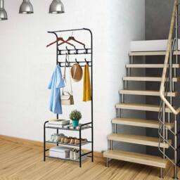 Dprodo 3-in-1 Hall Coat Rack Tree with Metal Fram in Black - thumbnail 5