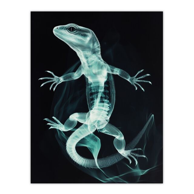 "Artery8 Smoke & Xray Effect Lizard Electric Blue Wall Art Print - Size: W24"" x H32""" - image 1
