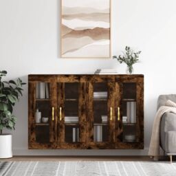 Berkfield Home Wall Mounted Cabinets 2 pcs Smoked Oak Engineered Wood in Brown - thumbnail 1