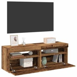 Berkfield Home TV Cabinets with LED Lights 2 pcs Old Wood Engineered Wood in Brown - thumbnail 1