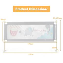 Costway Single Toddler Bed Guard Height Adjustable Baby Bed Rail With Safety lock in Light Grey - thumbnail 2