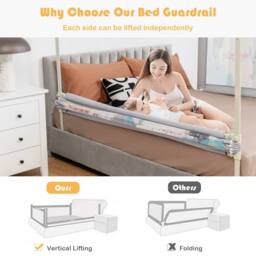 Costway Single Toddler Bed Guard Height Adjustable Baby Bed Rail With Safety lock in Light Grey - thumbnail 5