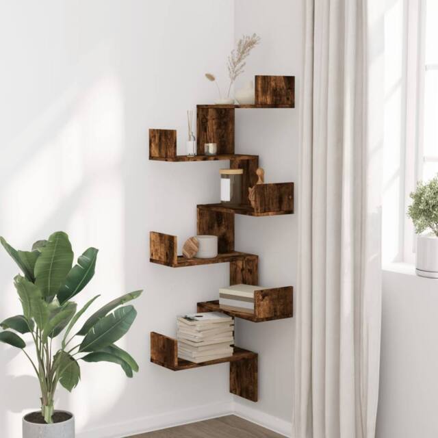 Berkfield Home Wall Corner Shelf Smoked Oak 45x45x147 cm Engineered Wood in Brown - Size: 45 x 45 x 147 cm - image 1