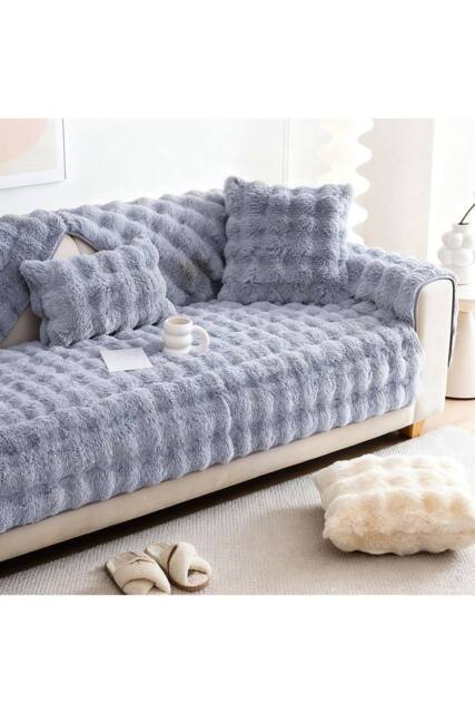 Living and Home Sleek Textured Plush Sofa Cover in Light Grey - Size: 90 cm x 90 cm - image 1