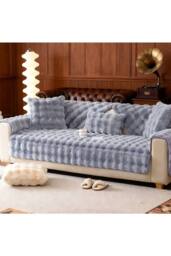 Living and Home Sleek Textured Plush Sofa Cover in Light Grey - Size: 90 cm x 90 cm - thumbnail 3