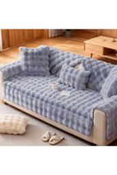 Living and Home Sleek Textured Plush Sofa Cover in Light Grey - Size: 90 cm x 90 cm - thumbnail 4
