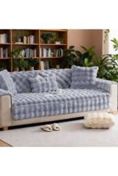 Living and Home Sleek Textured Plush Sofa Cover in Light Grey - Size: 90 cm x 90 cm - thumbnail 2