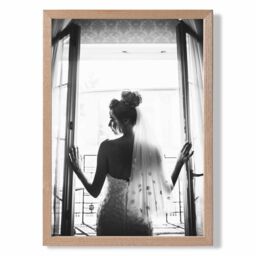 ARTZE Bride in Window Fashion Black & White Photo Framed Print SIZE: A3 with Oak Frame - Size: A4