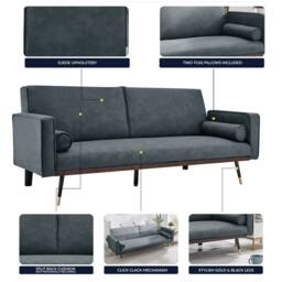 Bravich LTD Sofa Bed 3 Seater Faux Suede Click Clack - Jenna in Grey - thumbnail 7