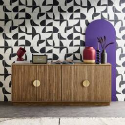 sweeek Exotic 4-door mango wood effect sideboard, grooved 180cm in Brown - thumbnail 1