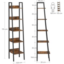VASAGLE 5 Tier Ladder Bookcase Storage Stand Office Living Room in Brown - thumbnail 2