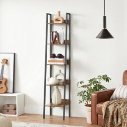 VASAGLE 5 Tier Ladder Bookcase Storage Stand Office Living Room in Brown - thumbnail 1