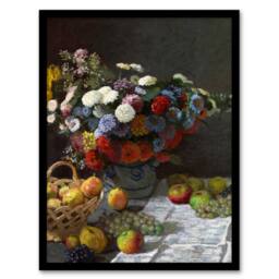 Artery8 Claude Monet Framed Wall Art Print Still Life with Flowers & Fruit - Size: A4 - thumbnail 1