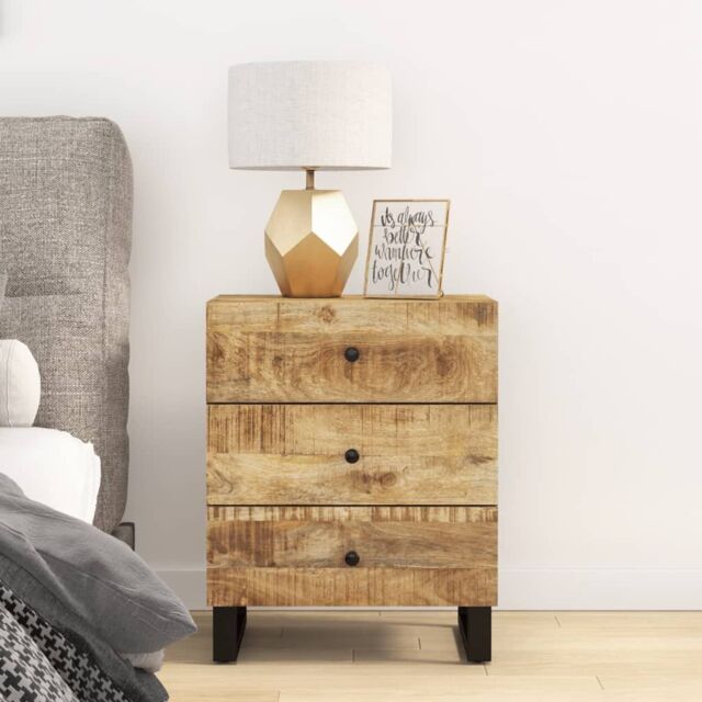 Berkfield Home Bedside Cabinet 50x33x62 cm Solid Wood Mango&Engineered Wood in Brown - Size: 50 x 33 x 62 cm - image 1
