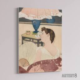 "Artery8 The Lamp Woman With Fan Painting Cassatt Vintage Canvas Wall Art - Size: W18"" x H24""" - thumbnail 2