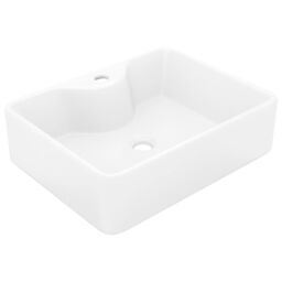 Berkfield Home Ceramic Bathroom Sink Basin with Faucet Hole White Square - thumbnail 2