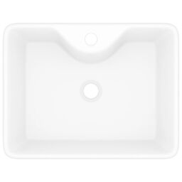 Berkfield Home Ceramic Bathroom Sink Basin with Faucet Hole White Square - thumbnail 4