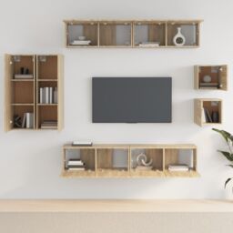 Berkfield Home 8 Piece TV Cabinet Set Sonoma Oak Engineered Wood in Brown - thumbnail 3