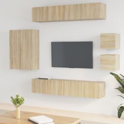 Berkfield Home 8 Piece TV Cabinet Set Sonoma Oak Engineered Wood in Brown - thumbnail 1