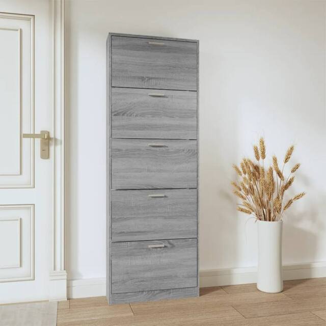 Berkfield Home Shoe Cabinet Grey Sonoma 59x17x169 cm Engineered Wood - Size: 59 x 17 x 169 cm - image 1