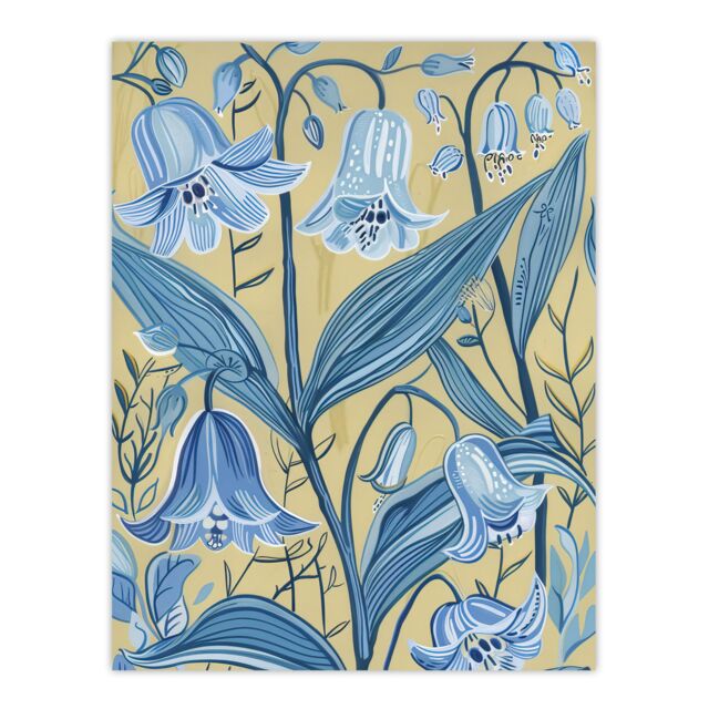 "Artery8 Bluebells in Bloom Painting Ochre Blue Flowers Wall Art Print - Size: W24"" x H32""" - image 1