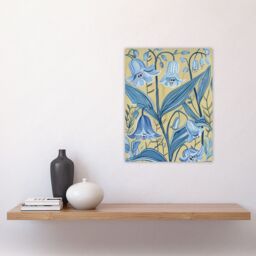 "Artery8 Bluebells in Bloom Painting Ochre Blue Flowers Wall Art Print - Size: W24"" x H32""" - thumbnail 4