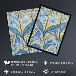 "Artery8 Bluebells in Bloom Painting Ochre Blue Flowers Wall Art Print - Size: W24"" x H32""" - thumbnail 2